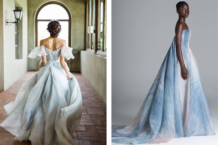 свадебные платья 2023, голубое свадебное платье, современное свадебное платье